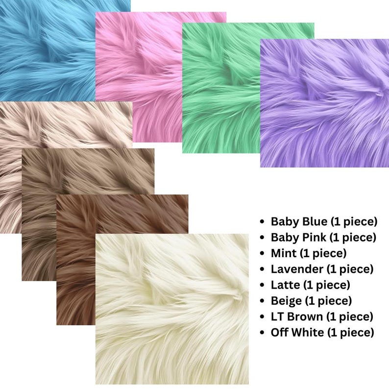 Faux Fur Square Fabric - 8 Pieces - 10" X 10" Inches Shaggy Fur Patches Fabric