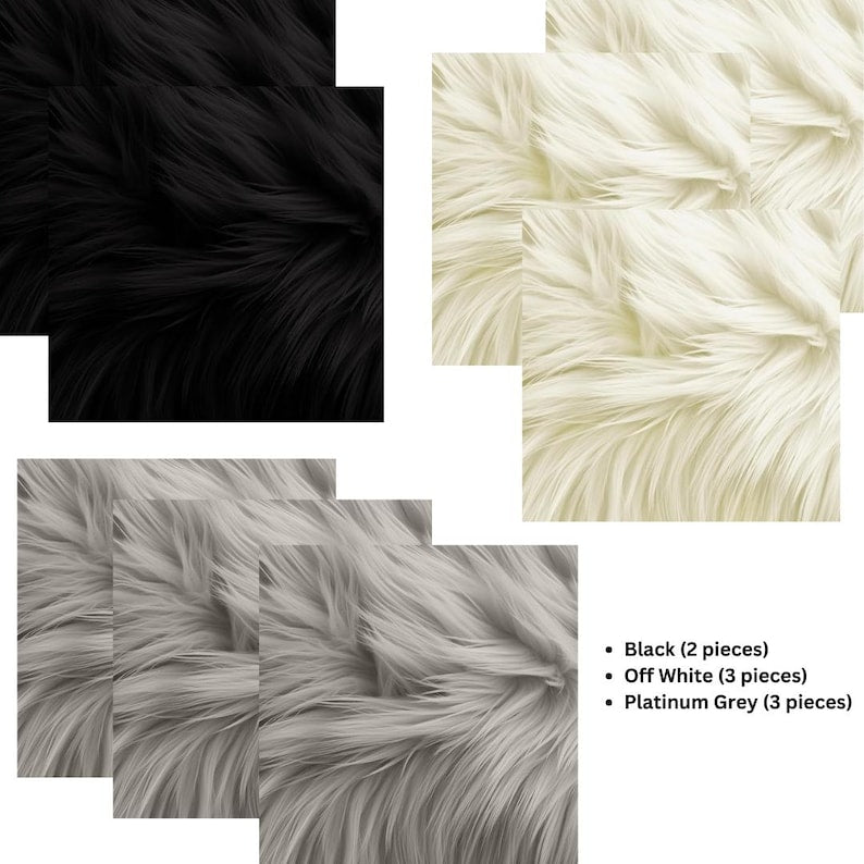 Faux Fur Square Fabric - 8 Pieces - 10" X 10" Inches Shaggy Fur Patches Fabric