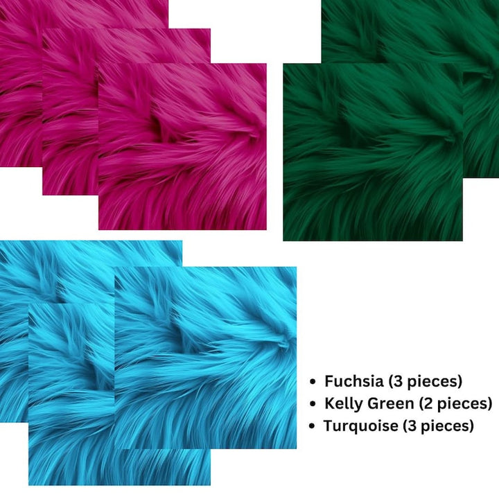 Faux Fur Square Fabric - 8 Pieces - 10" X 10" Inches Shaggy Fur Patches Fabric