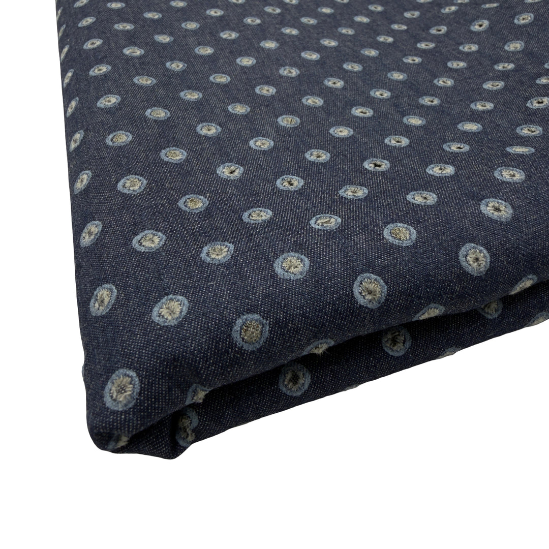 100% Cotton Chambray Fabric with Eyelet Holes – 57/58" Wide, 135 GSM Lightweight Breathable Fabric – Sold by the Yard