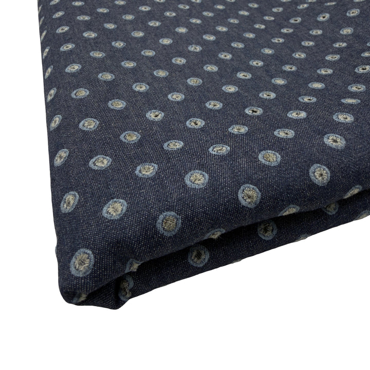 100% Cotton Chambray Fabric with Eyelet Holes – 57/58" Wide, 135 GSM Lightweight Breathable Fabric – Sold by the Yard