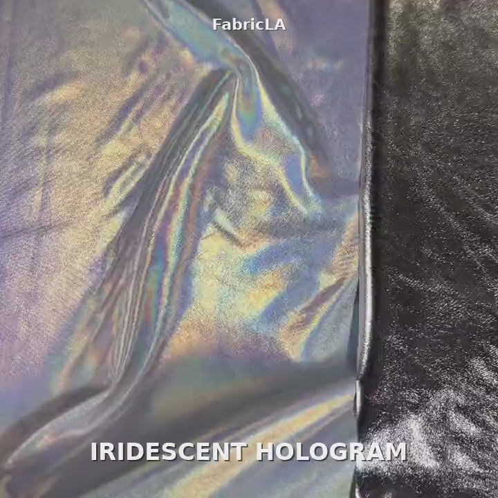 Metallic foil spandex vs iridescent hologram spandex fabric comparison video