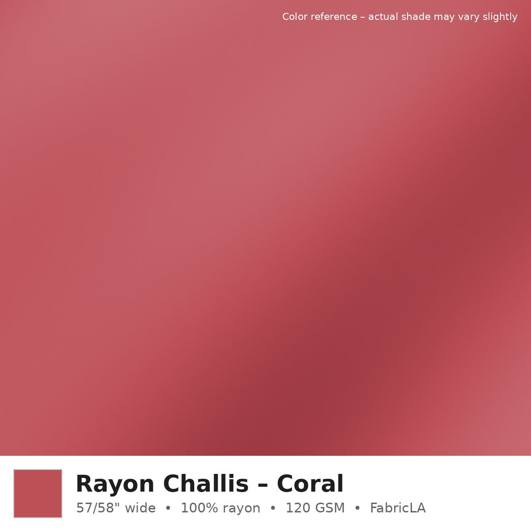 Coral rayon challis fabric by the yard, 100% rayon 120 GSM – color reference