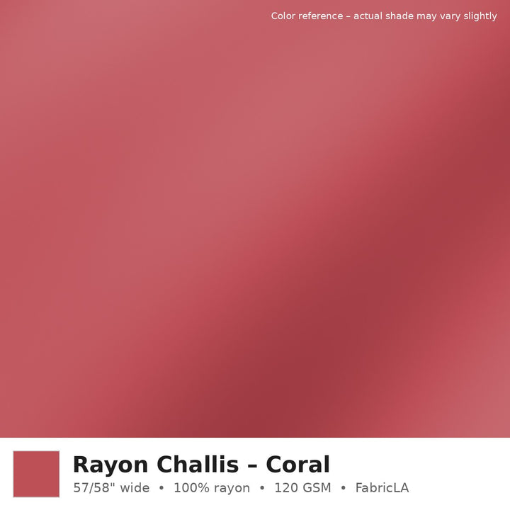 Coral rayon challis fabric by the yard, 100% rayon 120 GSM – color reference