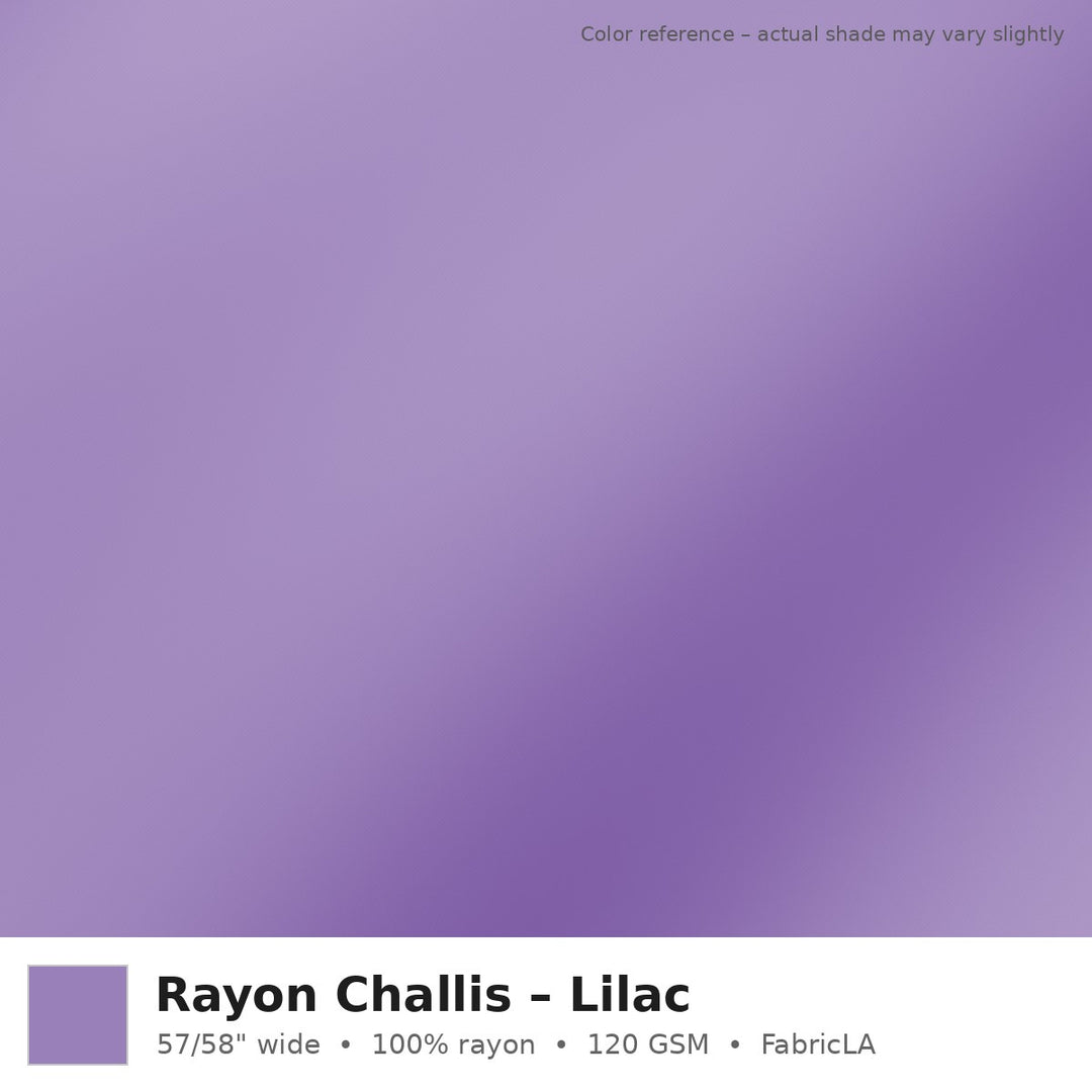 Lilac rayon challis fabric by the yard, 100% rayon 120 GSM – color reference