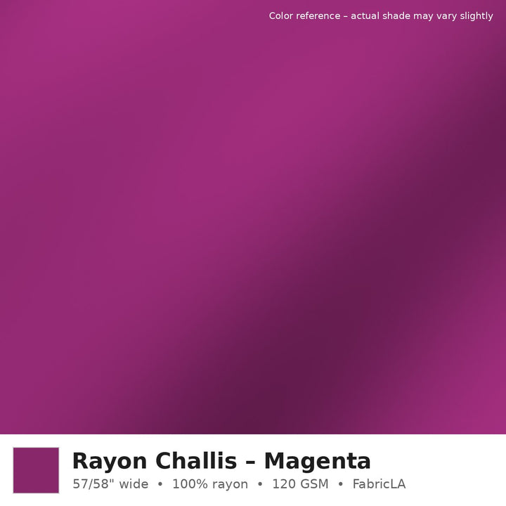 Magenta rayon challis fabric by the yard, 100% rayon 120 GSM – color reference