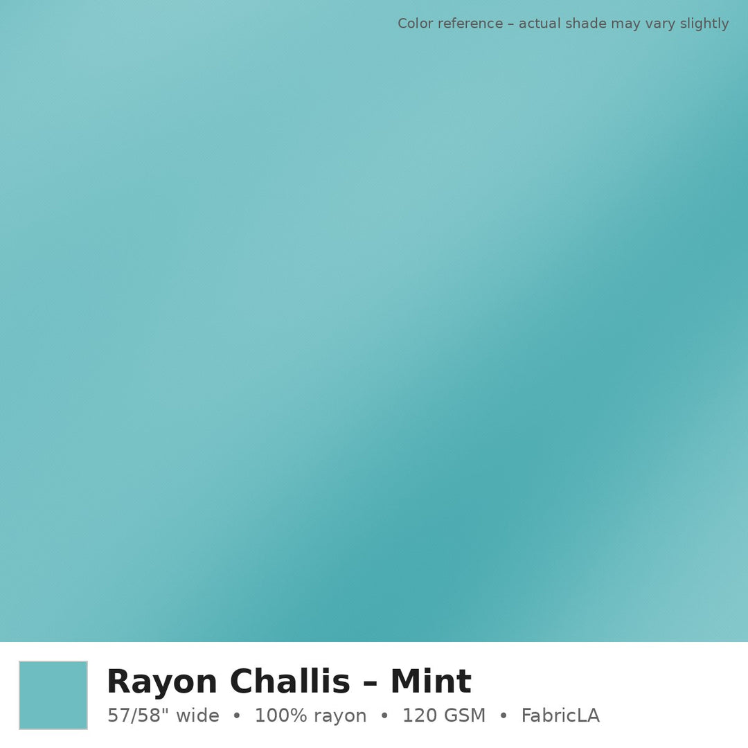 Mint rayon challis fabric by the yard, 100% rayon 120 GSM – color reference