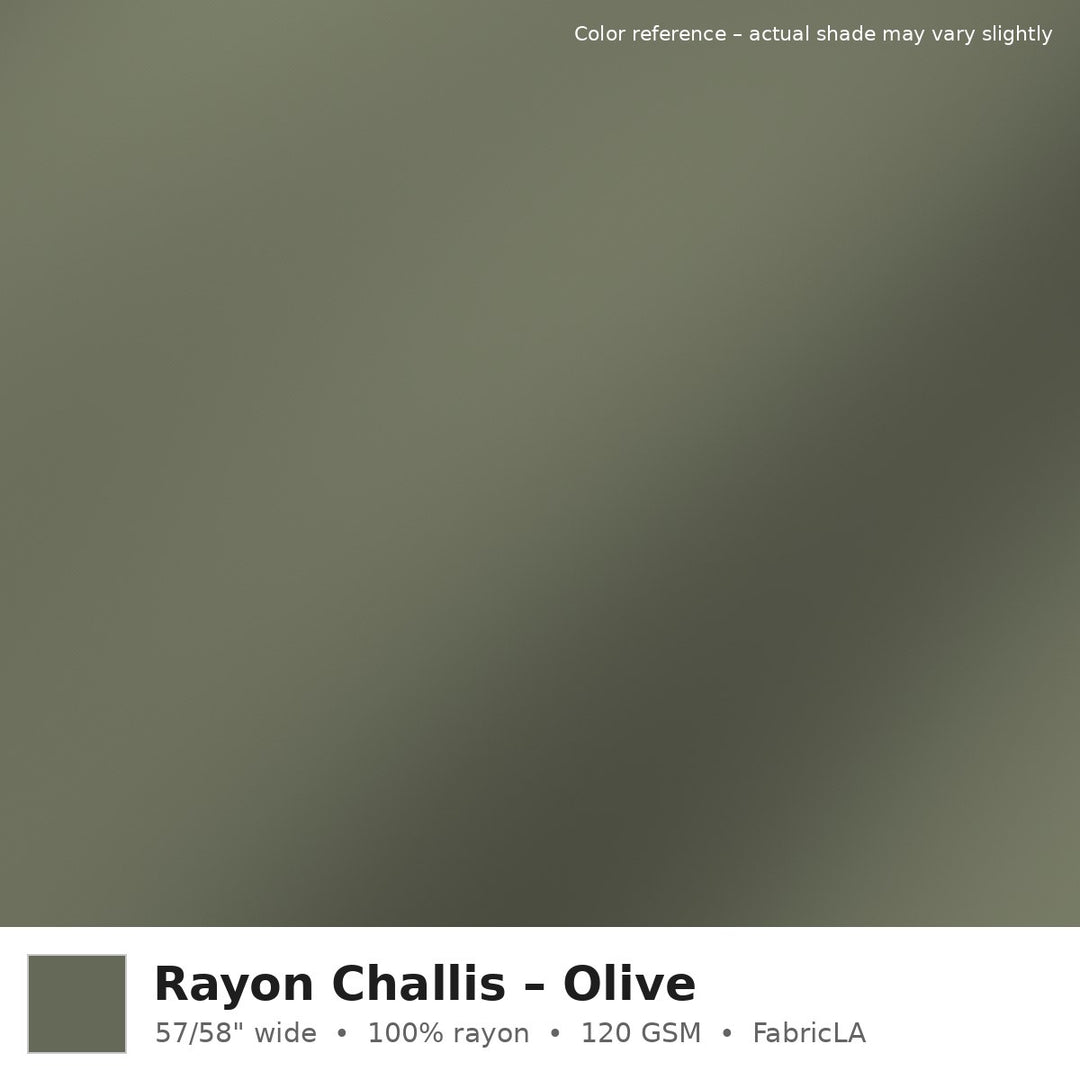 Olive rayon challis fabric by the yard, 100% rayon 120 GSM – color reference