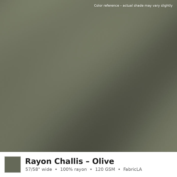 Olive rayon challis fabric by the yard, 100% rayon 120 GSM – color reference