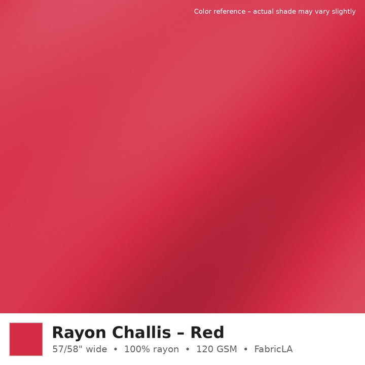 Red rayon challis fabric by the yard, 100% rayon 120 GSM – color reference