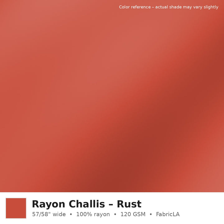 Rust rayon challis fabric by the yard, 100% rayon 120 GSM – color reference