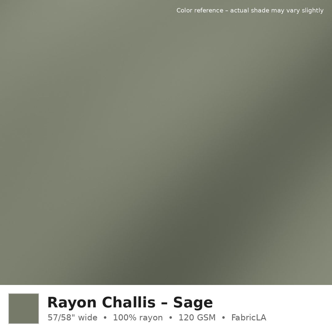 Sage rayon challis fabric by the yard, 100% rayon 120 GSM – color reference