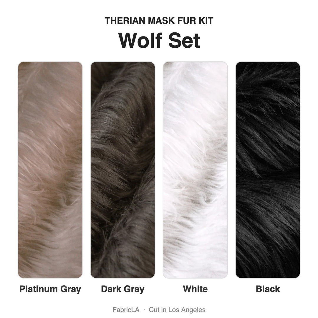 Therian mask fur kit Wolf set: Platinum Gray, Dark Gray, White, Black