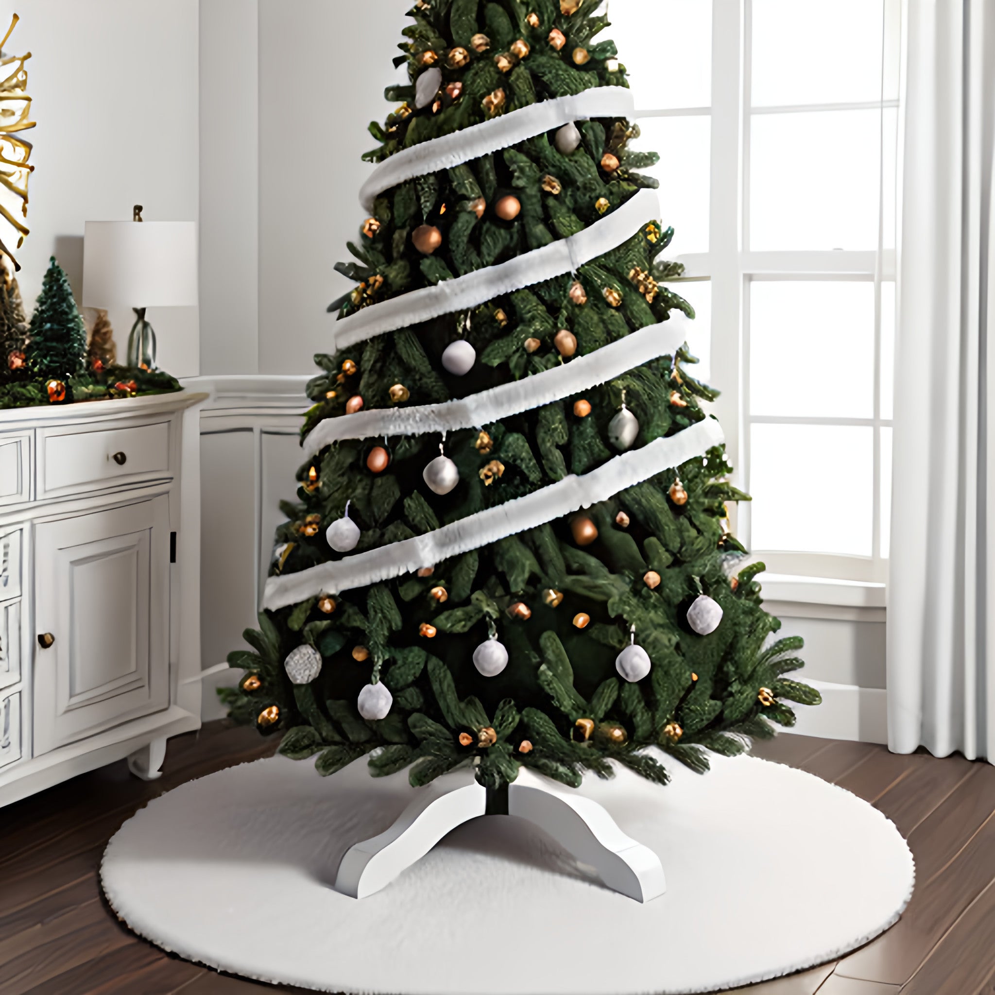 Premium Faux Fur Christmas Tree Skirt 60 Inch Luxurious Holiday De FabricLA