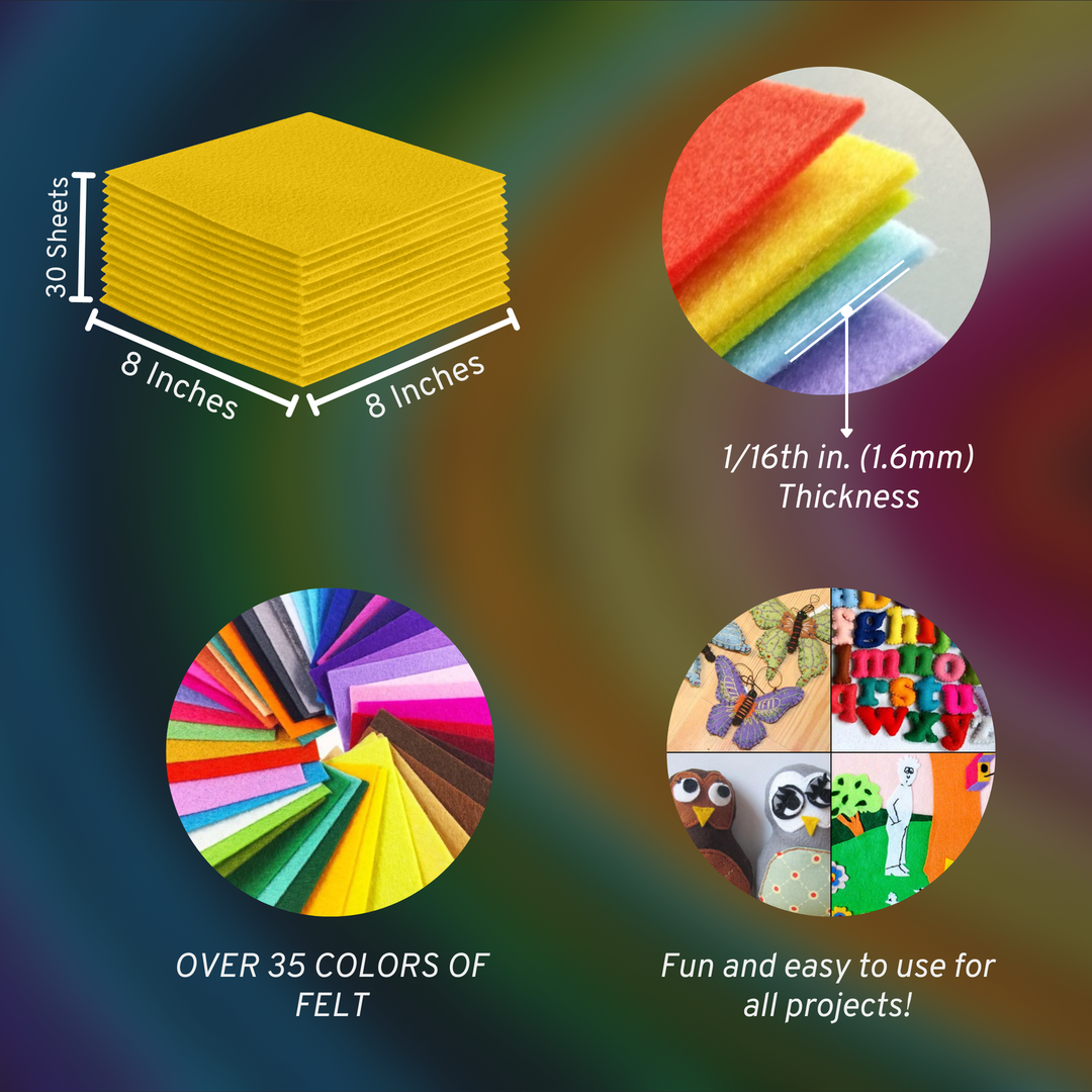 8x8 acrylic felt sheets – Yellow, 30 sheet pack