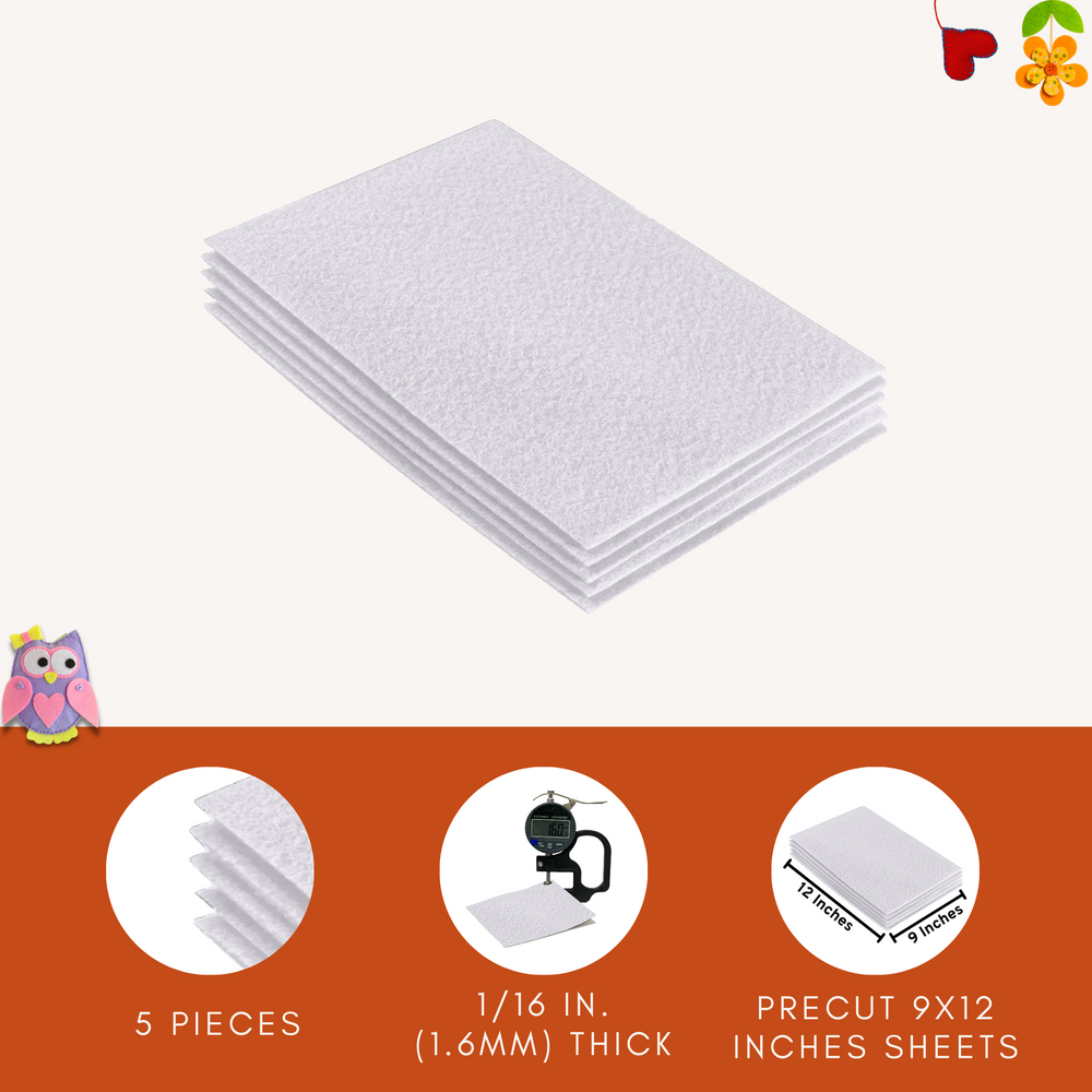 Acrylic Felt 9"X12" Sheet Packs | White - FabricLA.com