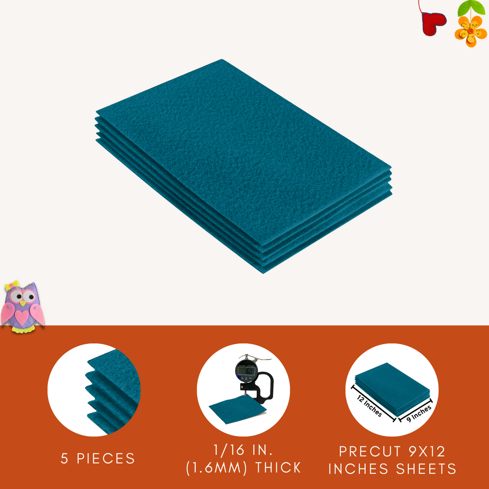 Acrylic Felt 9"X12" Sheet Packs | Turquoise - FabricLA.com