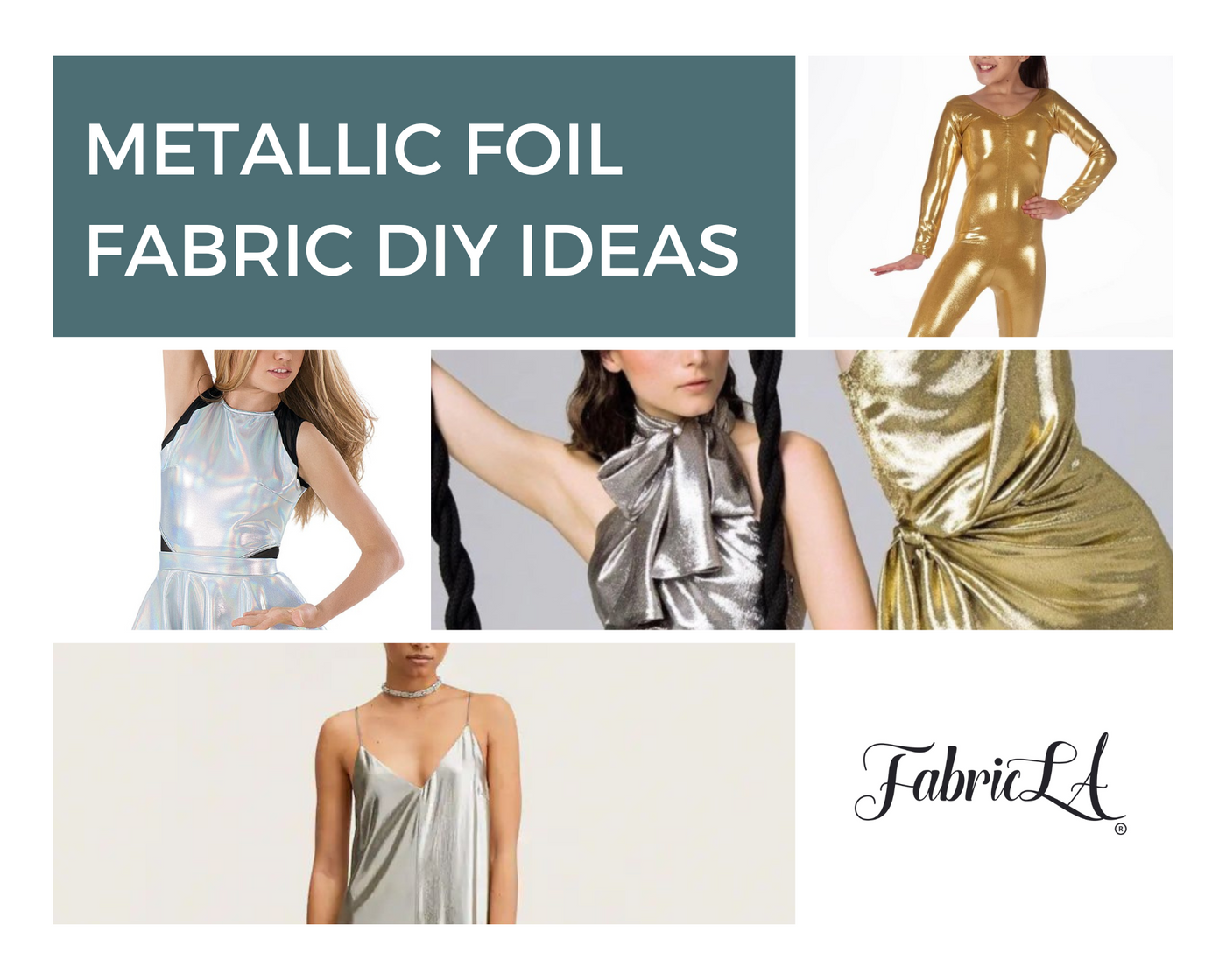 FabricLA Metallic Foil Spandex Fabric - Silver (1 Yard)