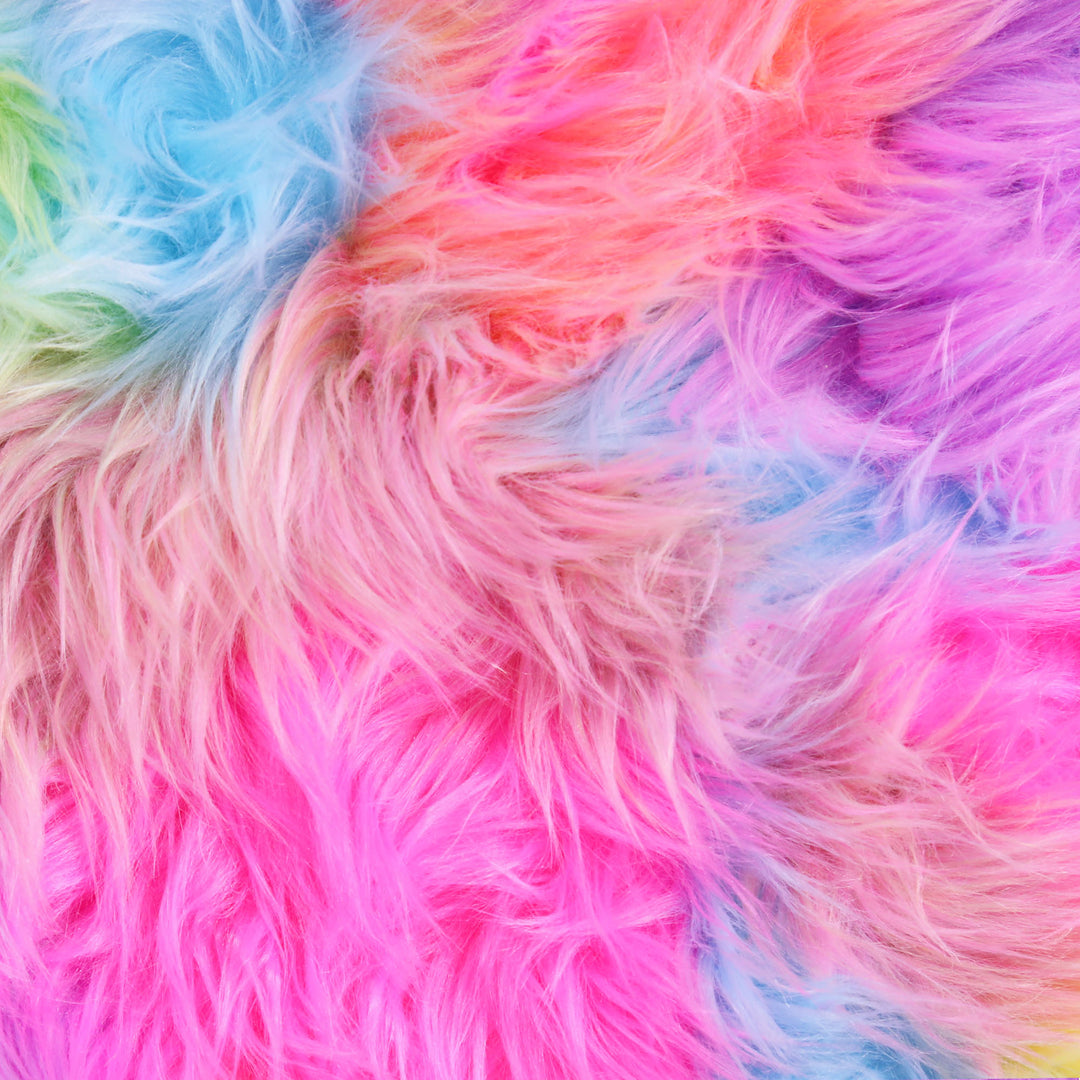 FabricLA Faux Fake Fur Shaggy Fabric by The Yard - Rainbow Pastel Patch  - FabricLA.com